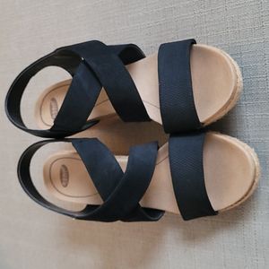 Dr. Scholls Black Strappy Wedge Sandal 7
